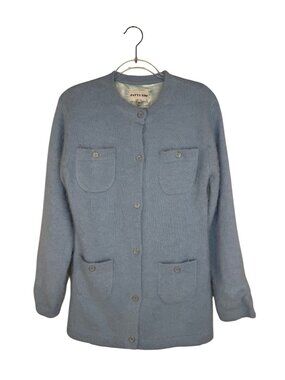 Patty Kim Angora Long Line Cardigan Sweater Jacket in Baby Blue Size X-Small